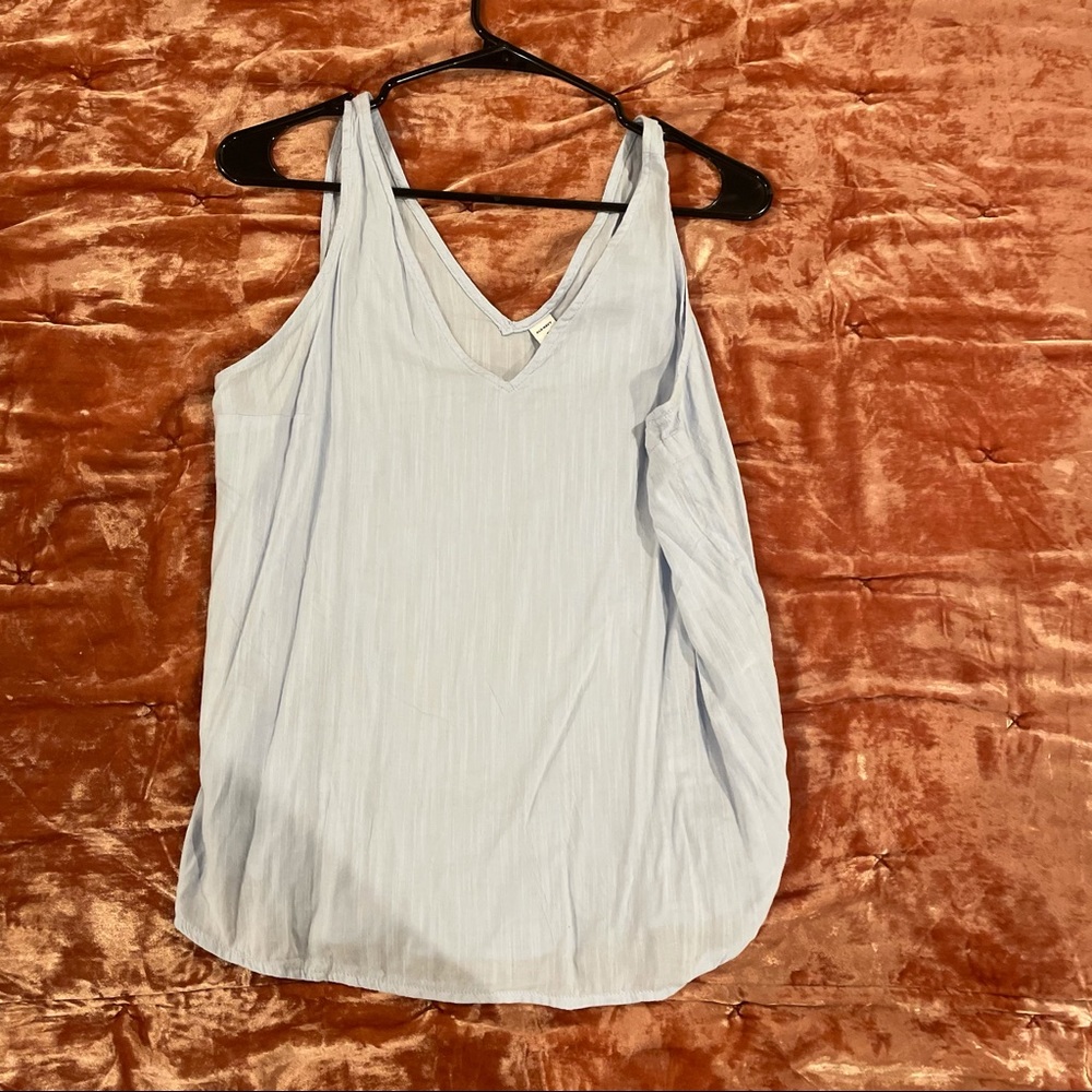 Light blue linen v neck swing tank